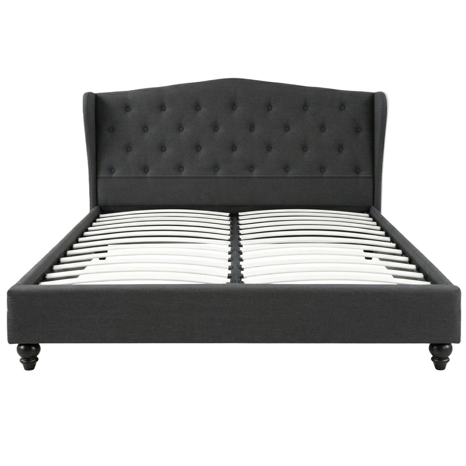Artiss Queen Bed Frame Wingback Headboard Charcoal Grey Linen Upholstered Platform Bed Base Awezingly