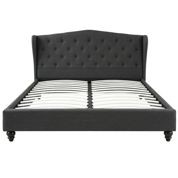 Artiss Queen Bed Frame Wingback Headboard Charcoal Grey Linen Upholstered Platform Bed Base Awezingly