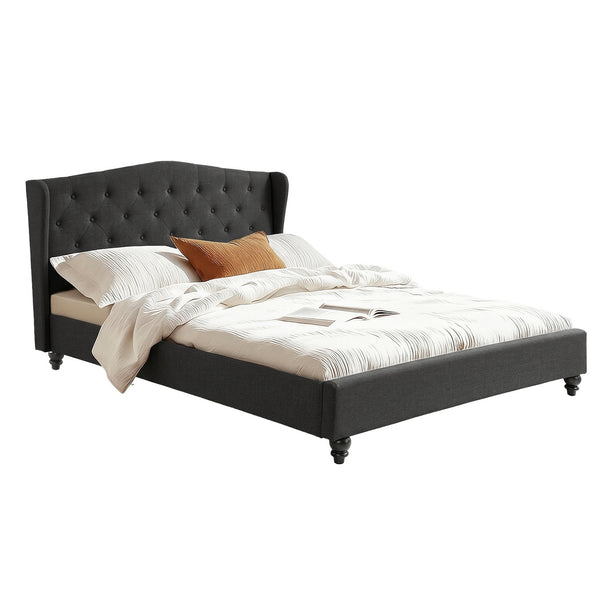 Artiss Queen Bed Frame Wingback Headboard Charcoal Grey Linen Upholstered Platform Bed Base Awezingly