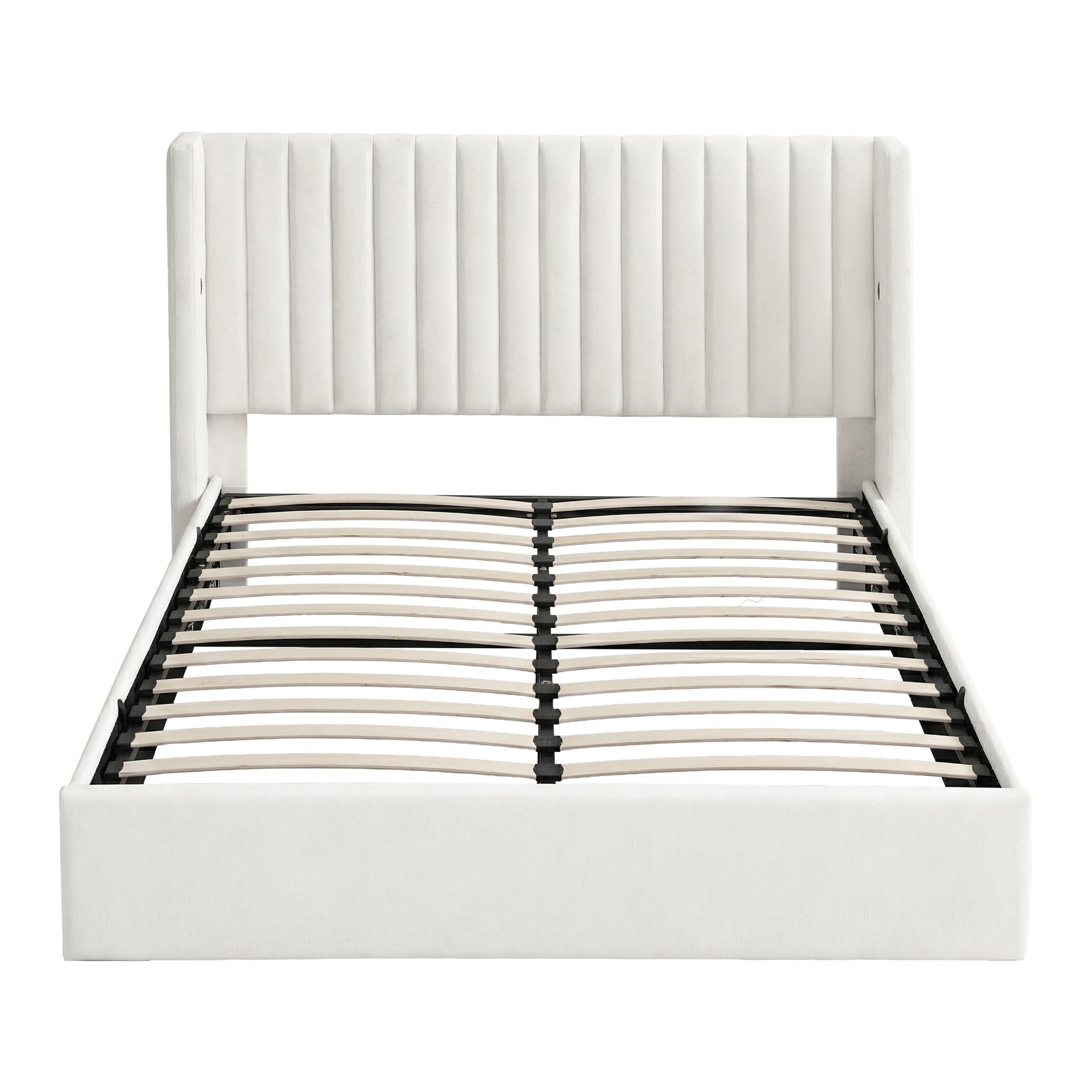 Artiss Double Bed Frame with Gaslift Storage USB Type-C Charging Ports Velvet Upholstery White Awezingly