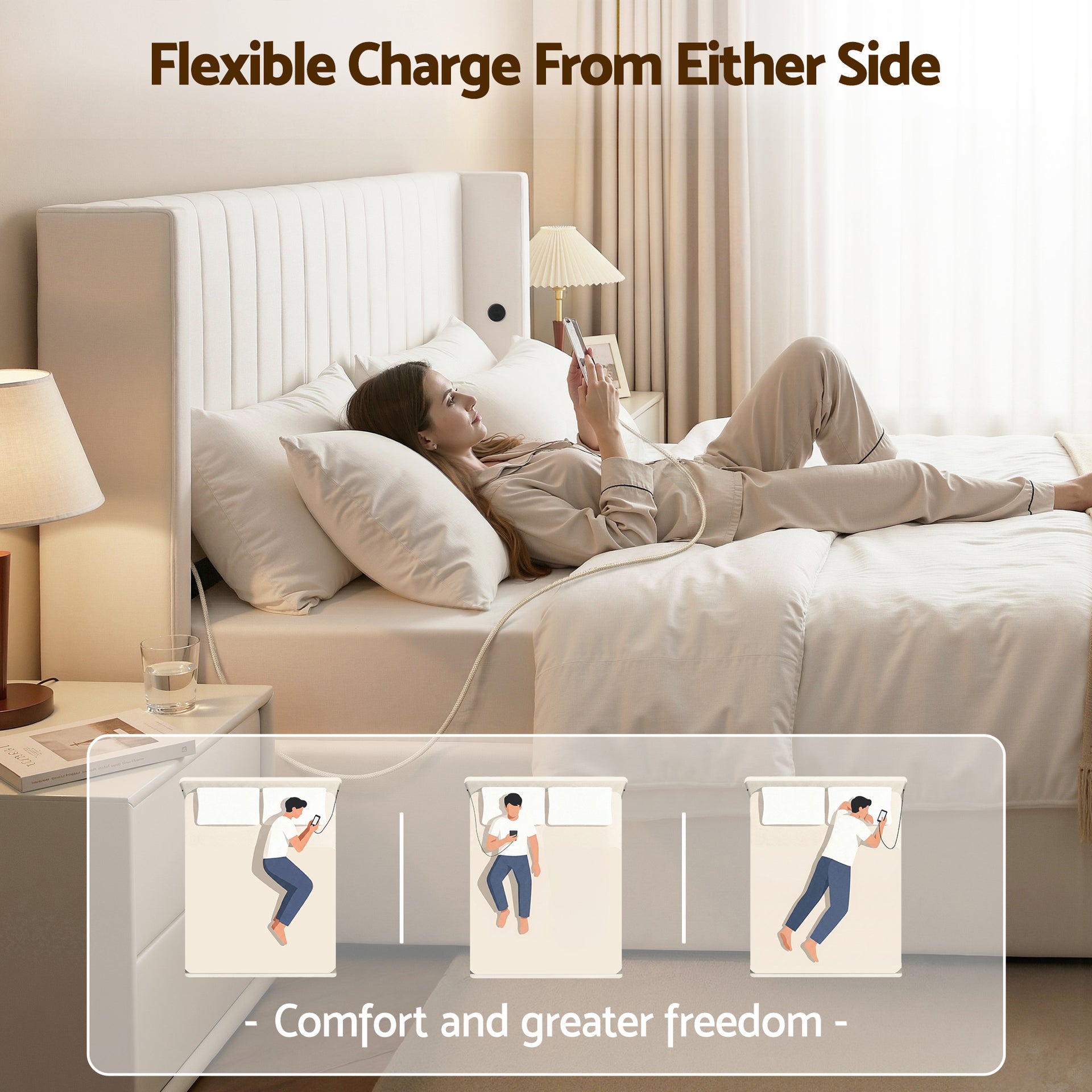 Artiss Double Bed Frame with Gaslift Storage USB Type-C Charging Ports Velvet Upholstery White Awezingly