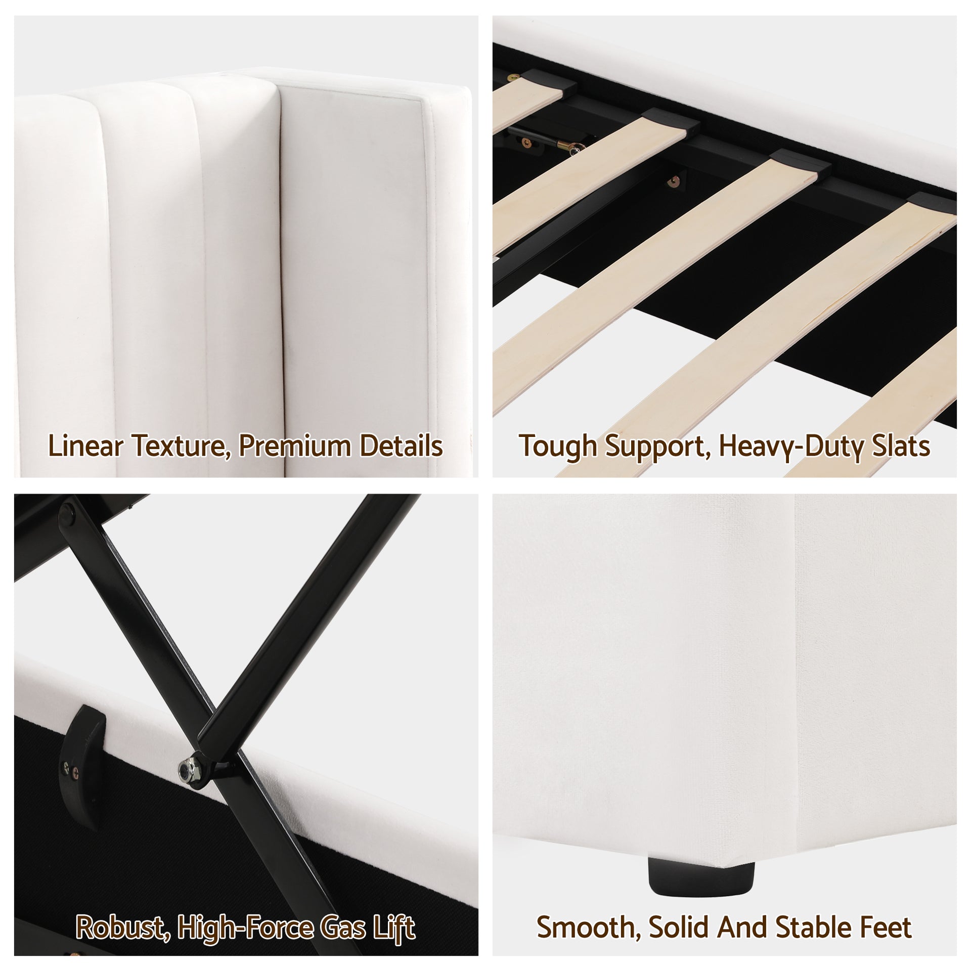 Artiss Double Bed Frame with Gaslift Storage USB Type-C Charging Ports Velvet Upholstery White Awezingly