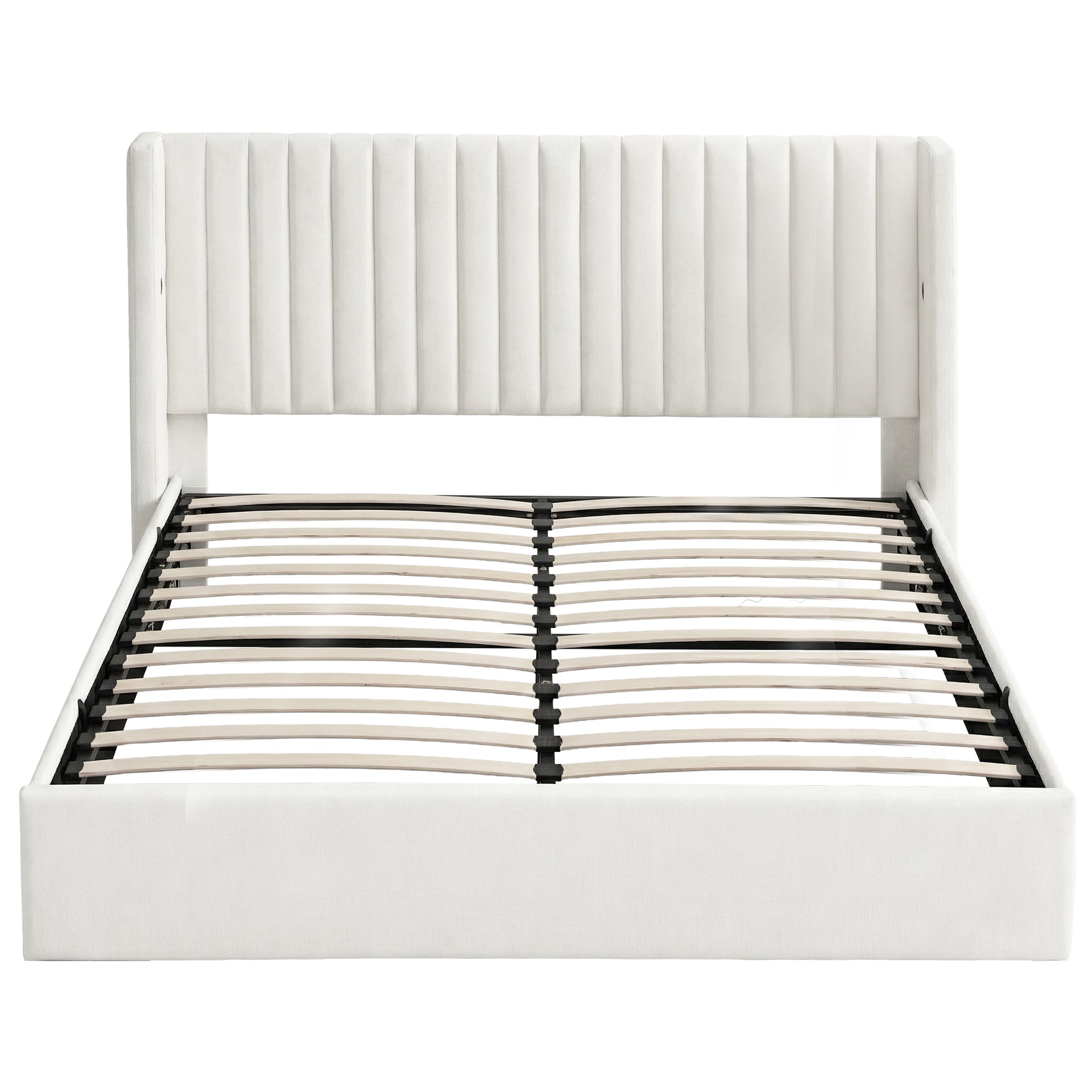 Artiss King Bed Frame with Gaslift Storage USB Type-C Charging Ports Velvet Upholstery White Awezingly