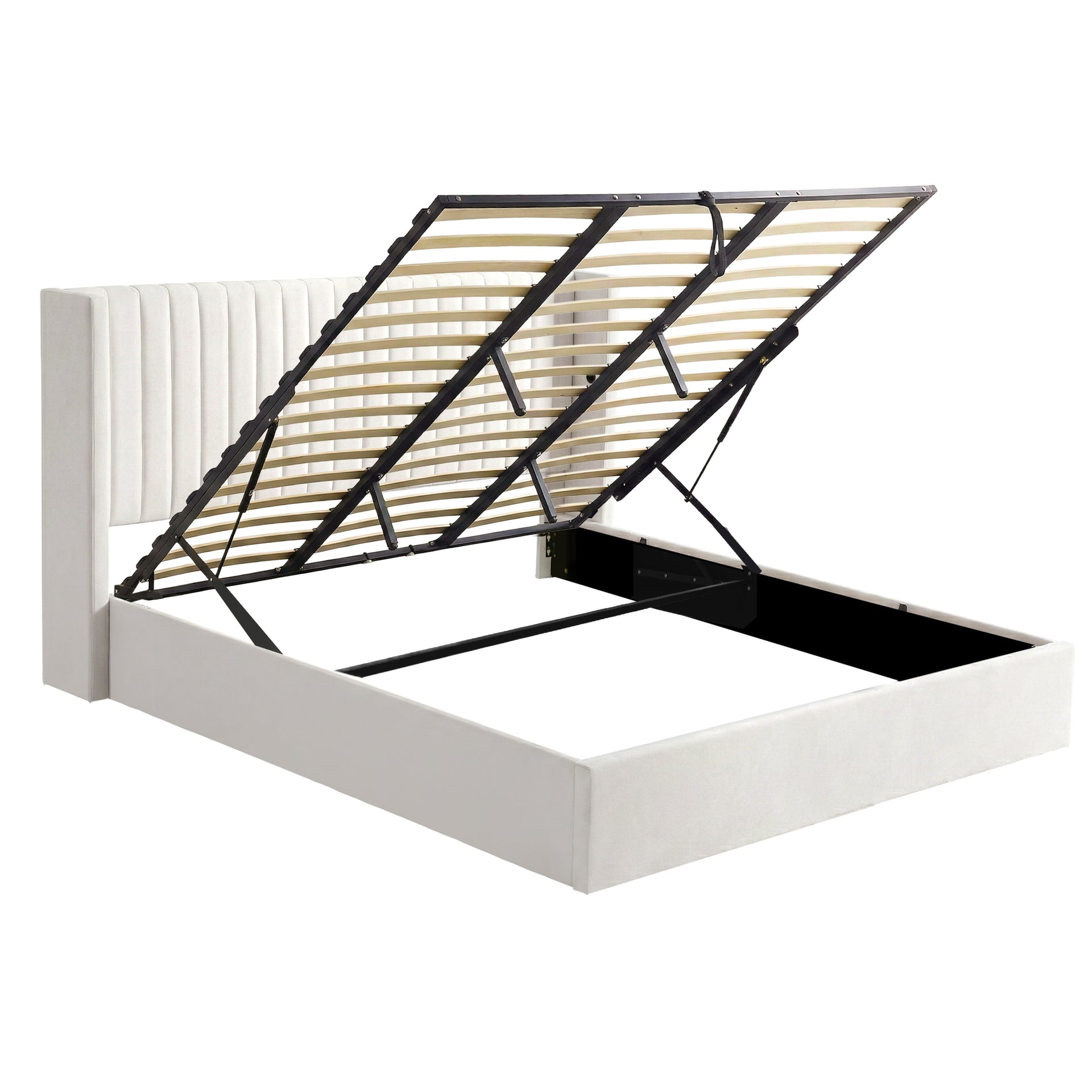Artiss King Bed Frame with Gaslift Storage USB Type-C Charging Ports Velvet Upholstery White Awezingly