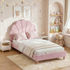 Artiss Single Bed Frame Scallop Upholstered Headboard Pink Velvet Platform Base Support up to 180kg