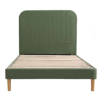 Artiss King Single Bed Frame, Green Faux Linen with Wooden Slats
