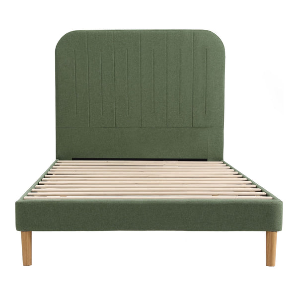 Artiss King Single Bed Frame, Green Faux Linen with Wooden Slats Awezingly