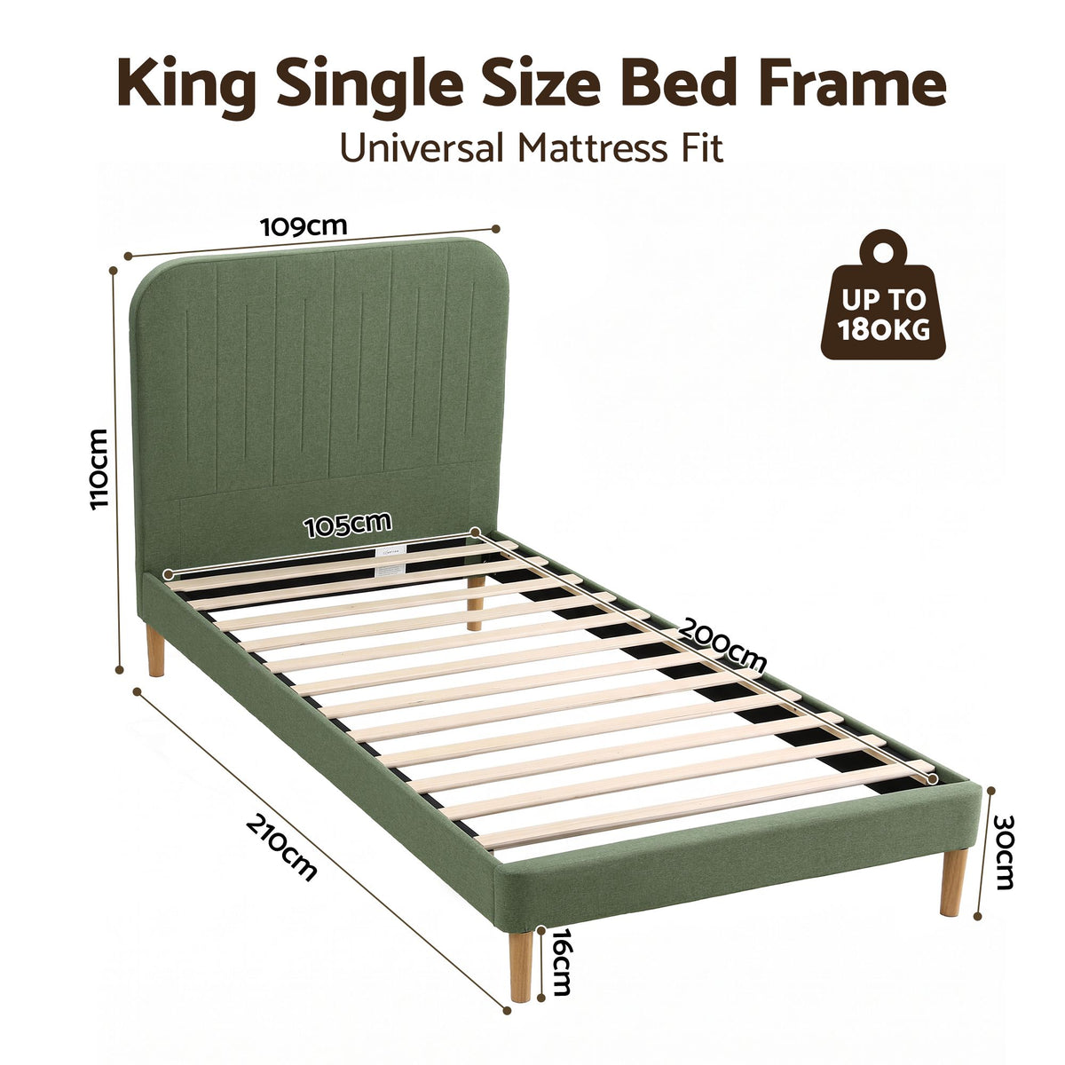 Artiss King Single Bed Frame, Green Faux Linen with Wooden Slats Awezingly