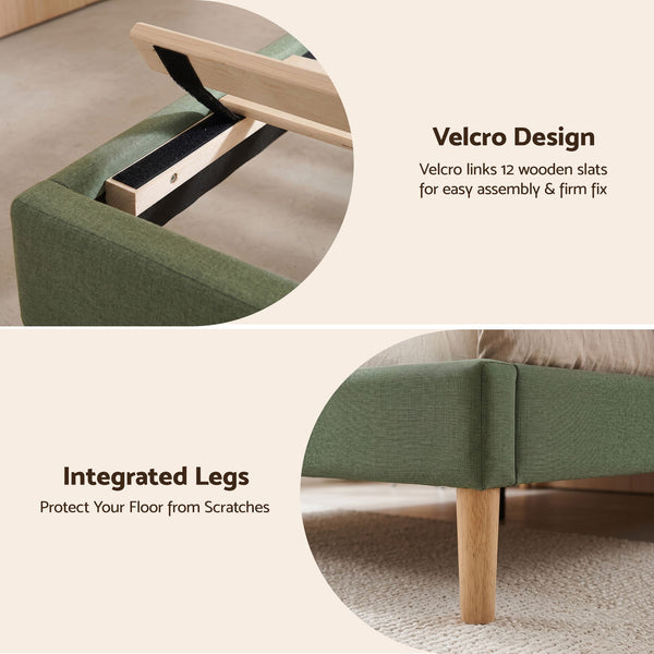 Artiss King Single Bed Frame, Green Faux Linen with Wooden Slats Awezingly