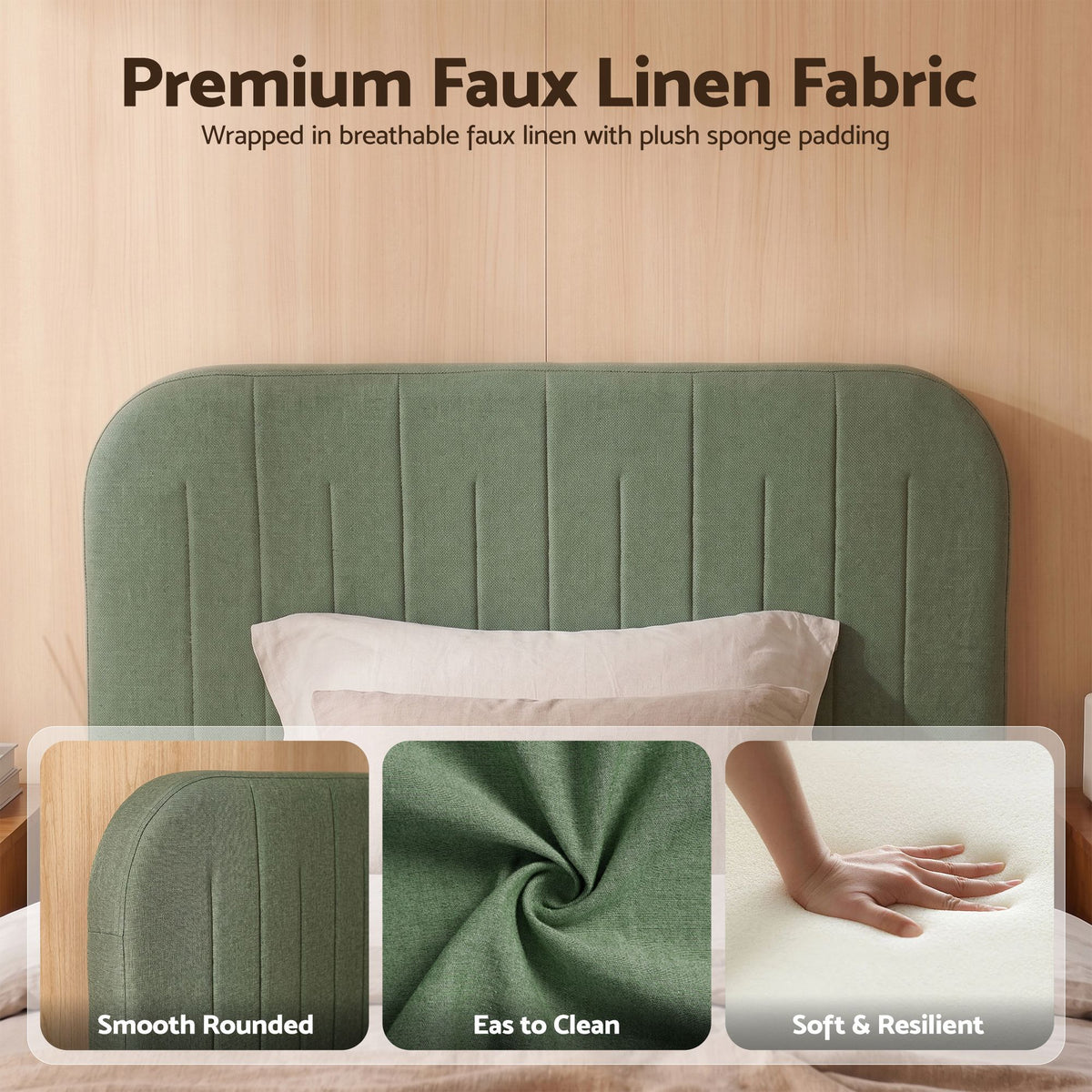 Artiss King Single Bed Frame, Green Faux Linen with Wooden Slats Awezingly
