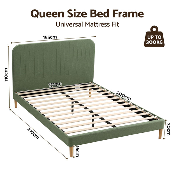 Artiss Queen Bed Frame, Green Fabric, Padded Headboard, 300kg Capacity Awezingly
