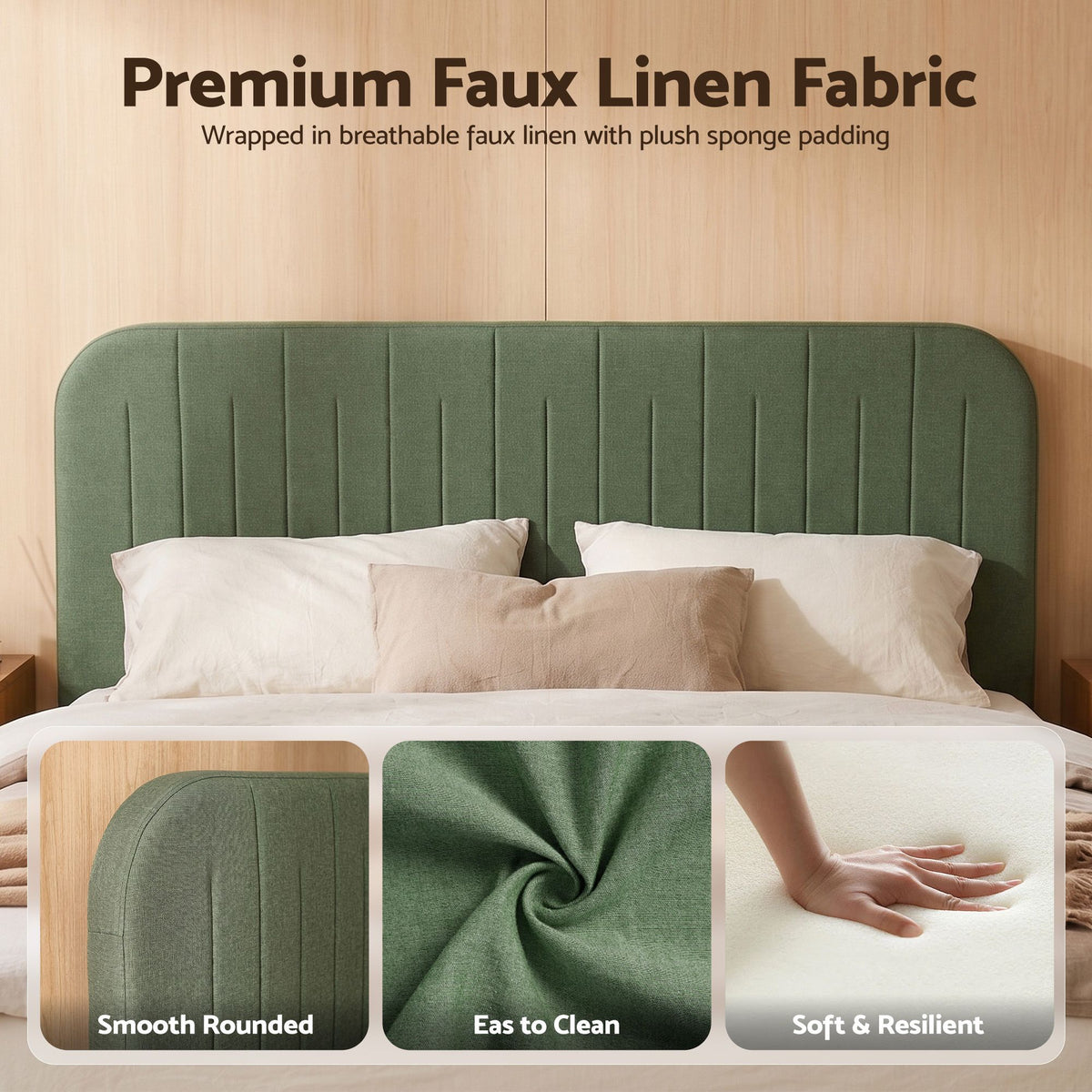 Artiss Queen Bed Frame, Green Fabric, Padded Headboard, 300kg Capacity Awezingly