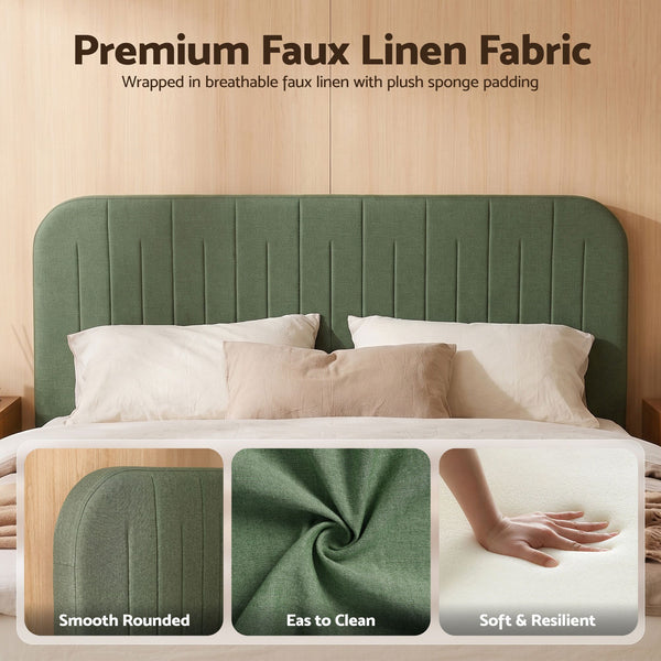 Artiss Queen Bed Frame, Green Fabric, Padded Headboard, 300kg Capacity Awezingly