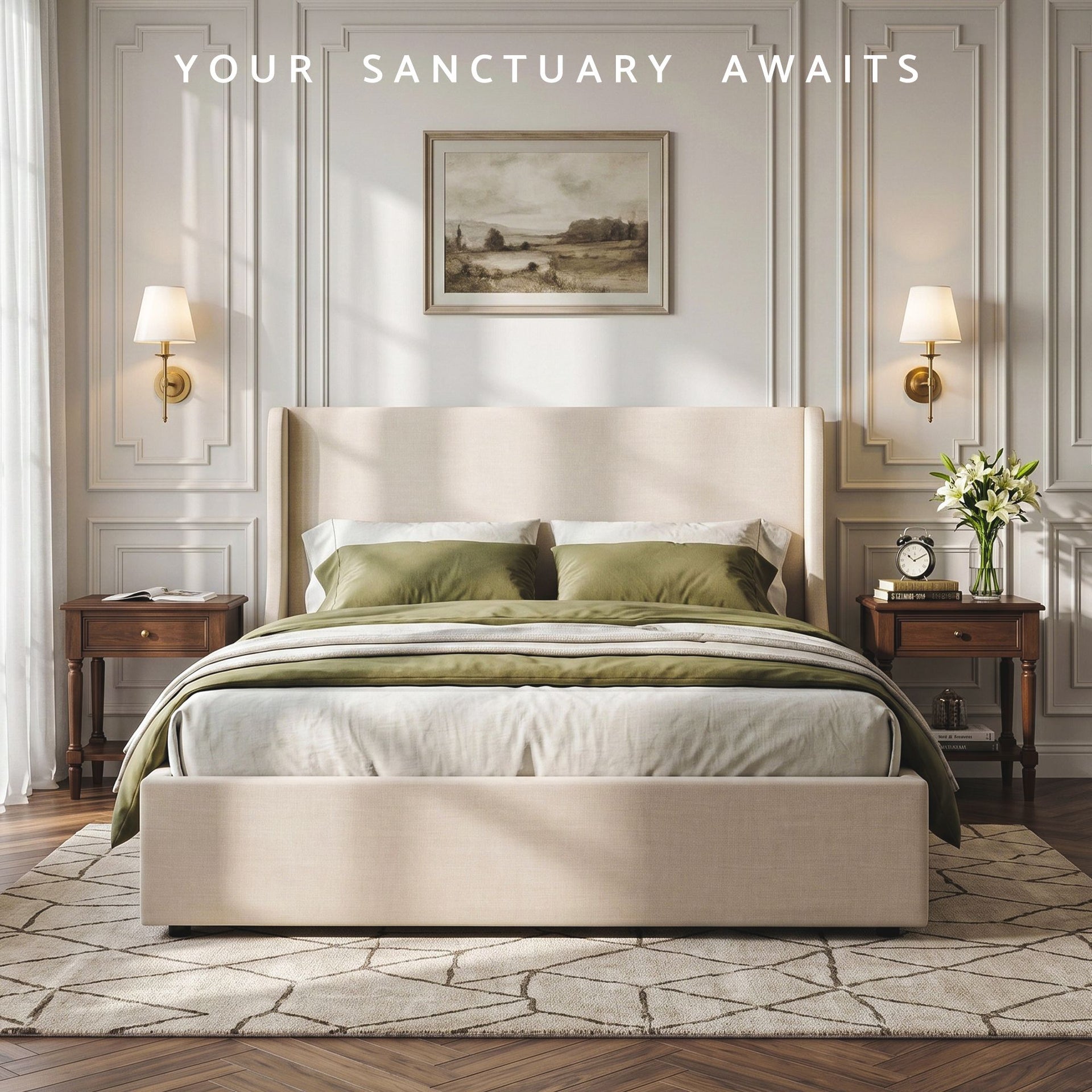 Artiss Queen Upholstered Bed Frame with 3 Storage Drawers Wingback Headboard Heavy Duty Metal Platform Base Artiss
