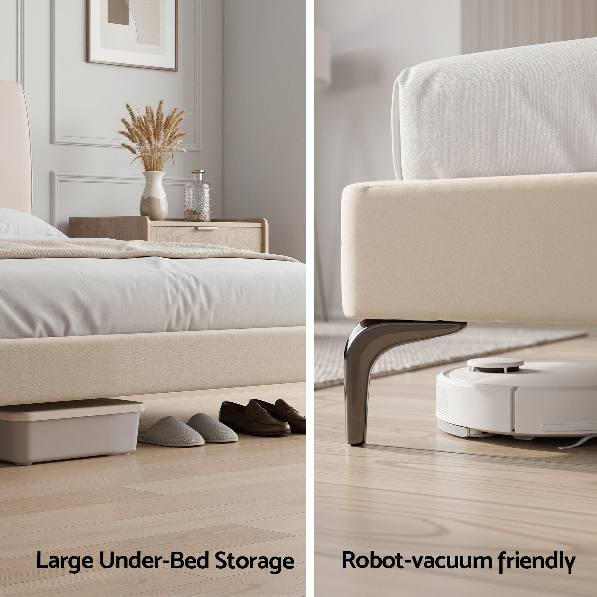 Artiss Double Bed Frame Upholstered Platform Bed with Tufted Headboard 300kg Support Awezingly