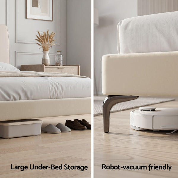 Artiss Queen Bed Frame Upholstered Platform Bed with Tufted Headboard 300kg Support Awezingly
