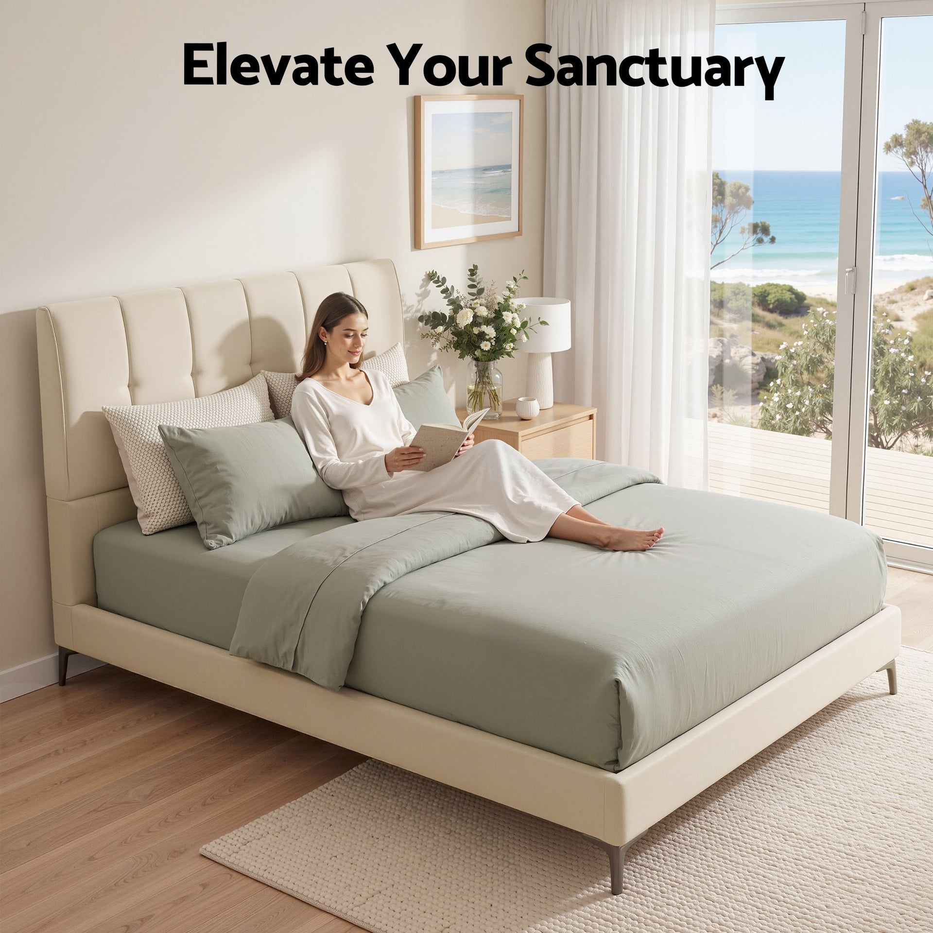 Artiss Queen Bed Frame Upholstered Platform Bed with Tufted Headboard 300kg Support Awezingly