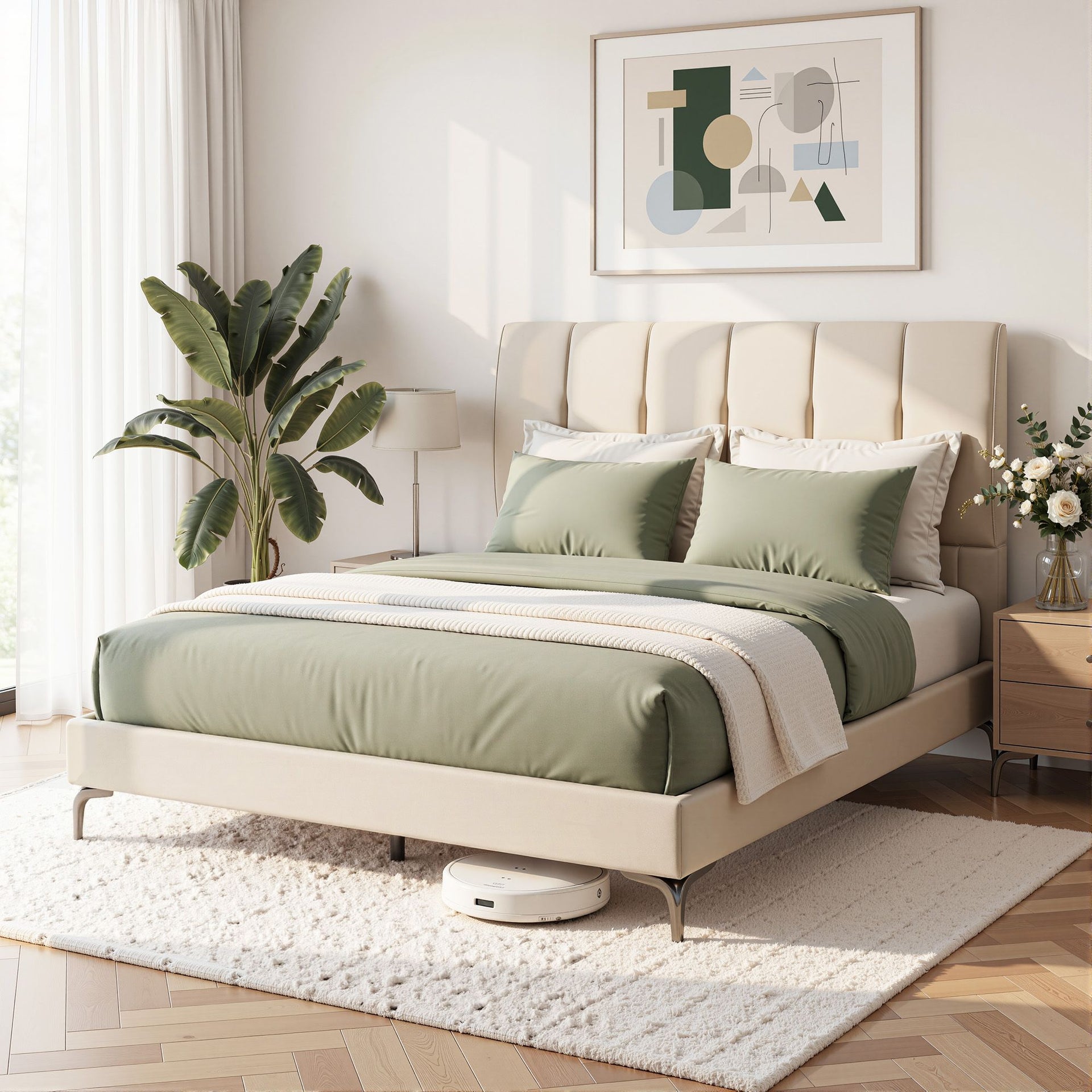 Artiss Queen Bed Frame Upholstered Platform Bed with Tufted Headboard 300kg Support Awezingly
