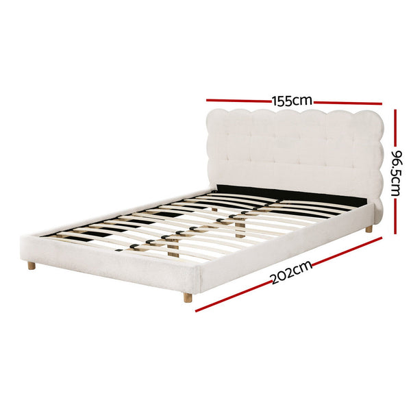 Artiss Double Bed Frame Cloud Headboard Boucle Fabric Mattress Platform Base White Awezingly
