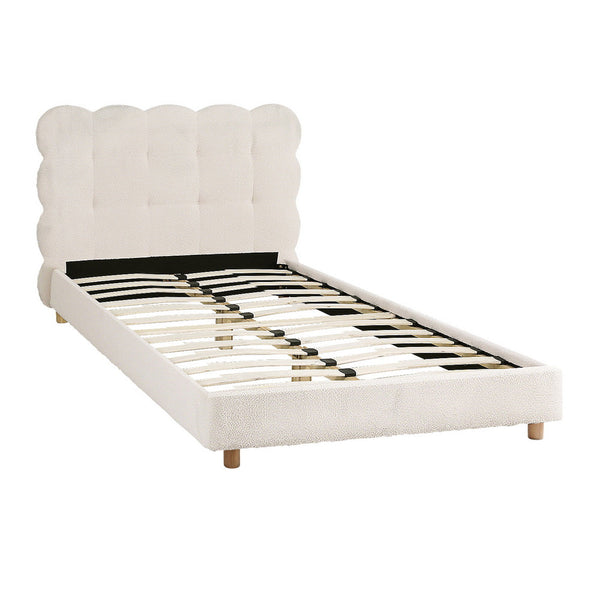 Artiss King Single Bed Frame Cloud Headboard Boucle Fabric Mattress Platform Base White Awezingly