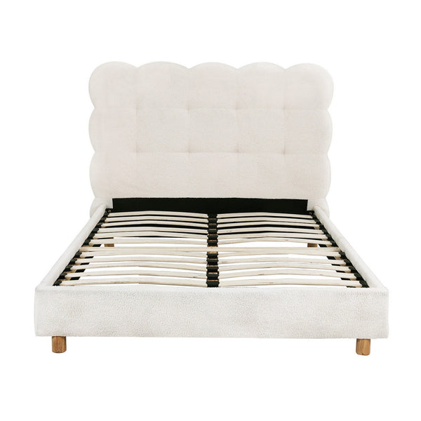 Artiss King Single Bed Frame Cloud Headboard Boucle Fabric Mattress Platform Base White Awezingly