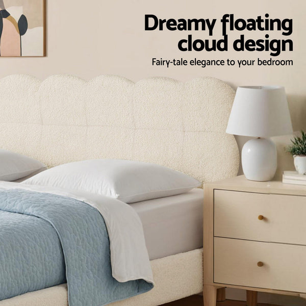 Artiss King Single Bed Frame Cloud Headboard Boucle Fabric Mattress Platform Base White Awezingly