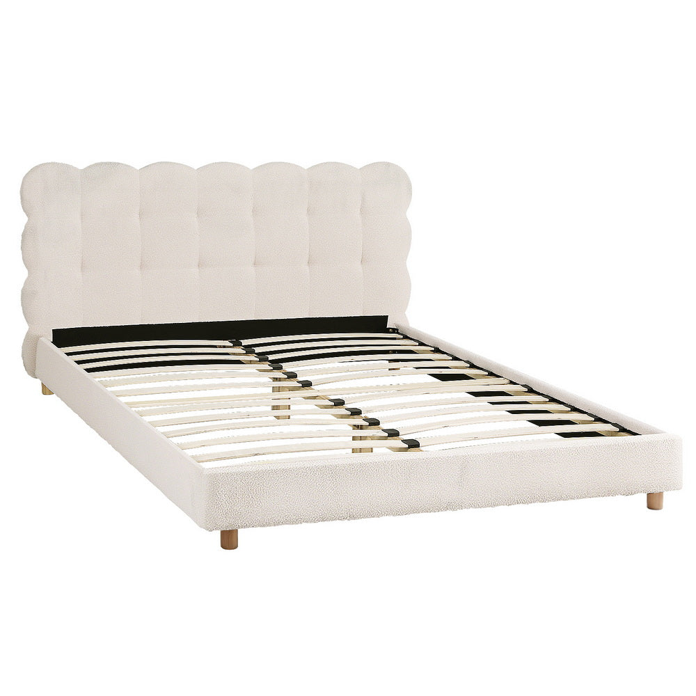 Artiss Queen Bed Frame Cloud Headboard Boucle Fabric Mattress Platform Base White Awezingly