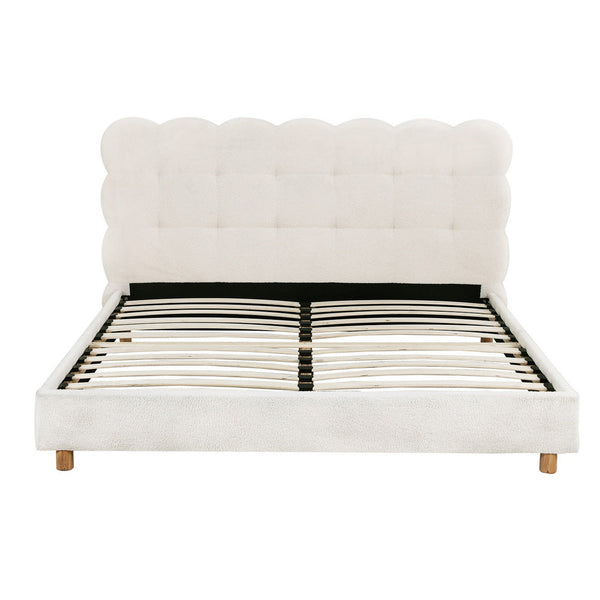 Artiss Queen Bed Frame Cloud Headboard Boucle Fabric Mattress Platform Base White Awezingly