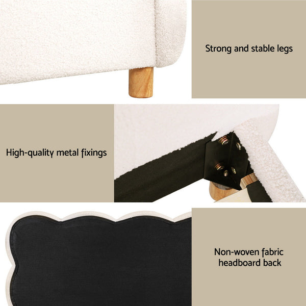 Artiss Queen Bed Frame Cloud Headboard Boucle Fabric Mattress Platform Base White Awezingly