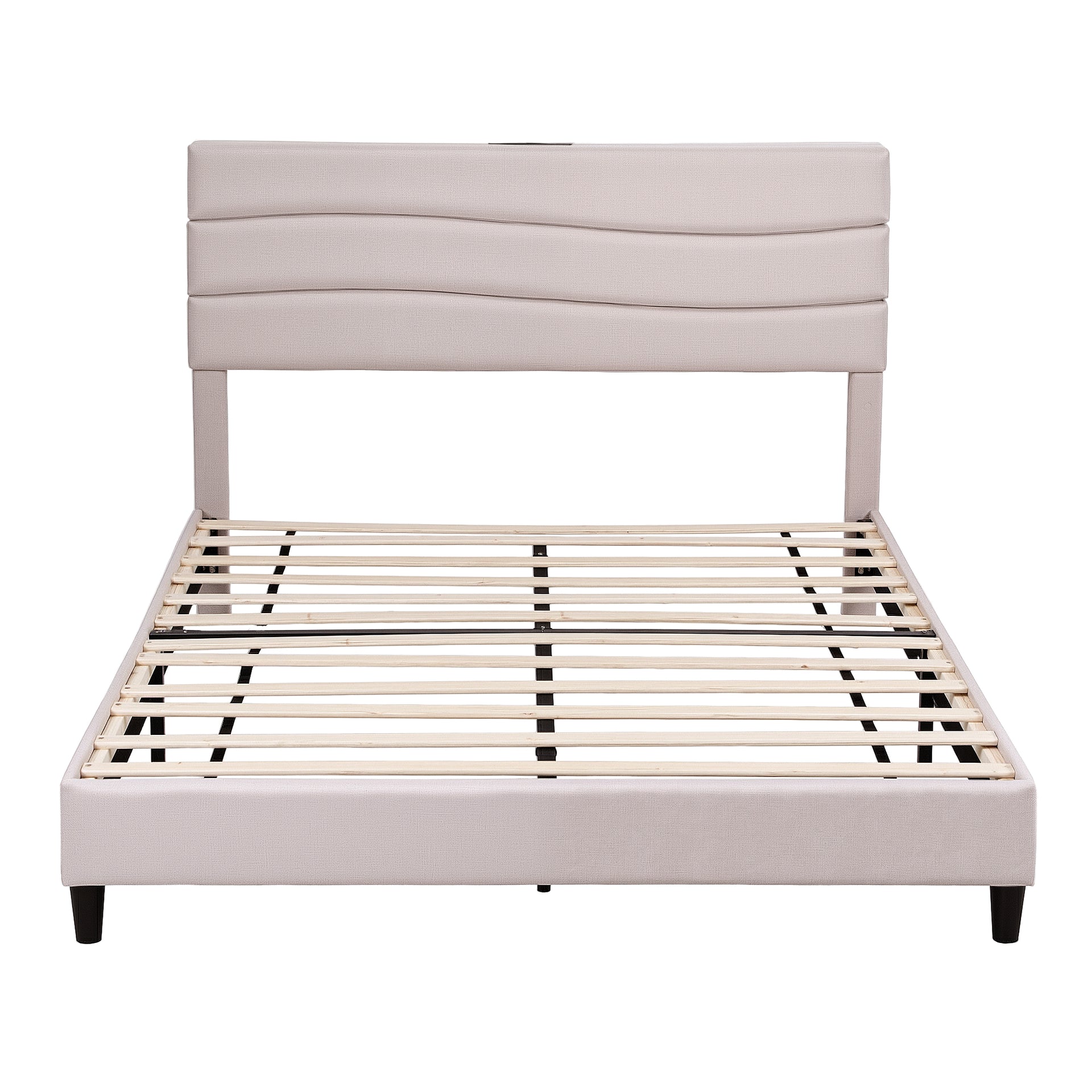 Artiss Queen Bed Frame with Storage Adjustable Headboard Platform Base Linen Fabric Charging Ports