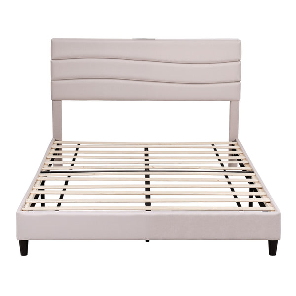Artiss Queen Bed Frame with Storage Adjustable Headboard Platform Base Linen Fabric Charging Ports