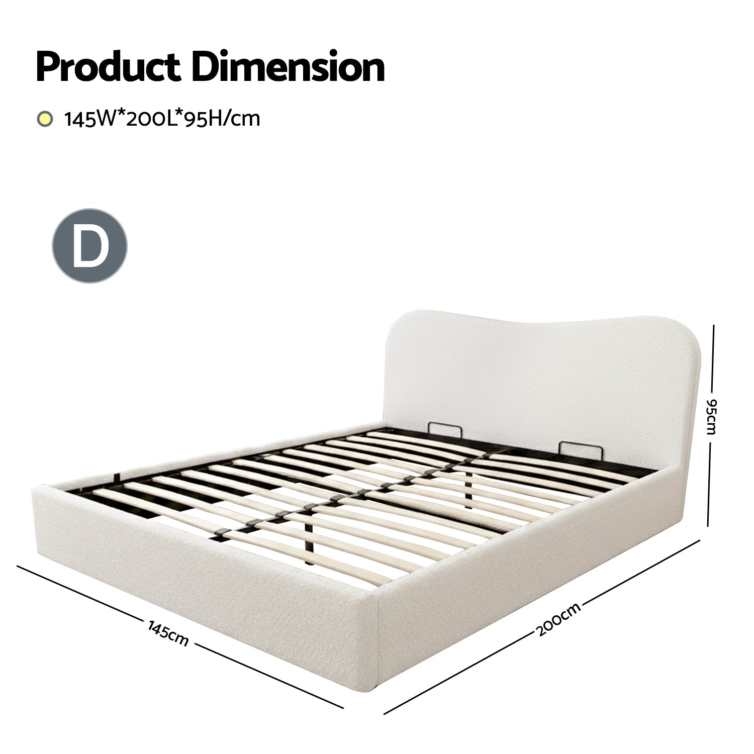 Artiss Double Bed Frame with Gaslift Storage Wooden Platform Mattress Base Boucle Upholstered White Artiss