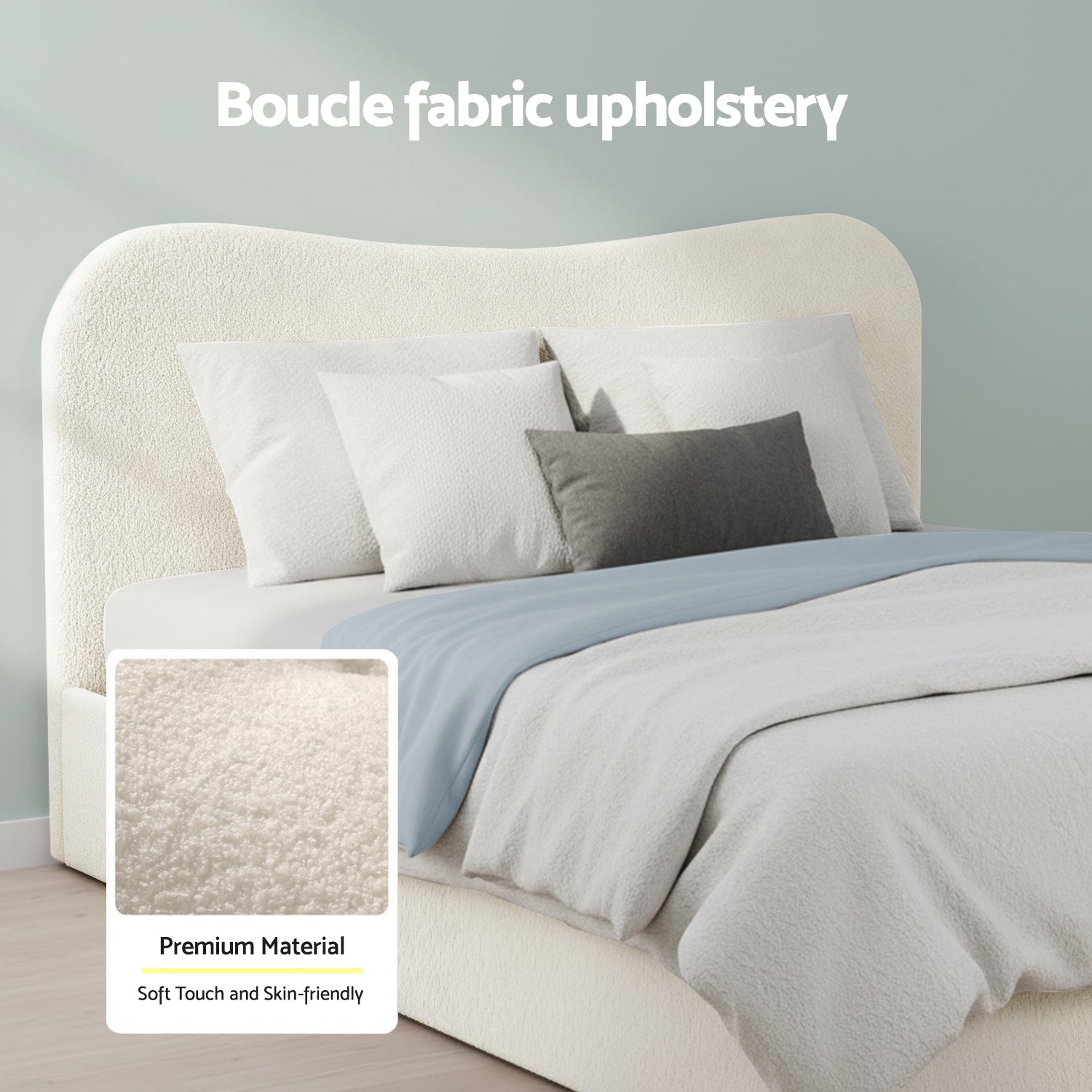 Artiss Double Bed Frame with Gaslift Storage Wooden Platform Mattress Base Boucle Upholstered White Artiss