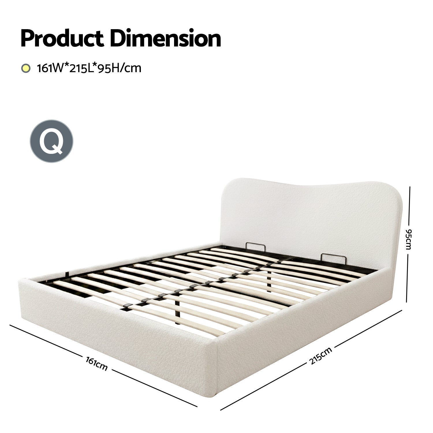 Artiss Queen Bed Frame with Gaslift Storage Wooden Platform Mattress Base Boucle Upholstered White Artiss