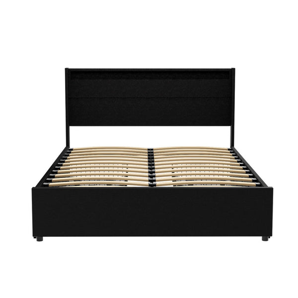 Artiss Bed Frame Double Size LED with 4 Drawers Black DUNN Artiss