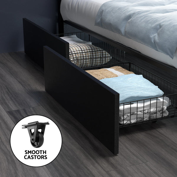 Artiss Bed Frame Double Size LED with 4 Drawers Black DUNN Artiss