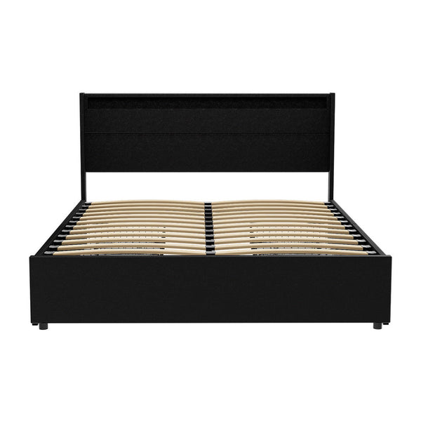 Artiss Bed Frame Queen Size LED with 4 Drawers Black DUNN Artiss
