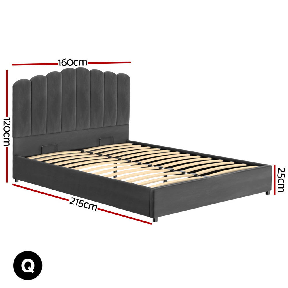 Artiss Bed Frame Double Size Velvet Grey FION Artiss