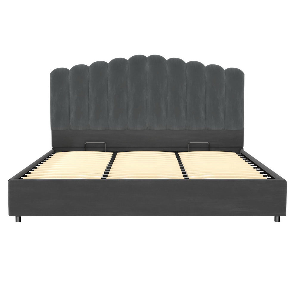 Artiss Bed Frame King Size Velvet Grey FION Artiss