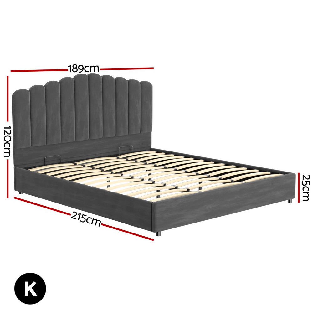Artiss Bed Frame King Size Velvet Grey FION Artiss