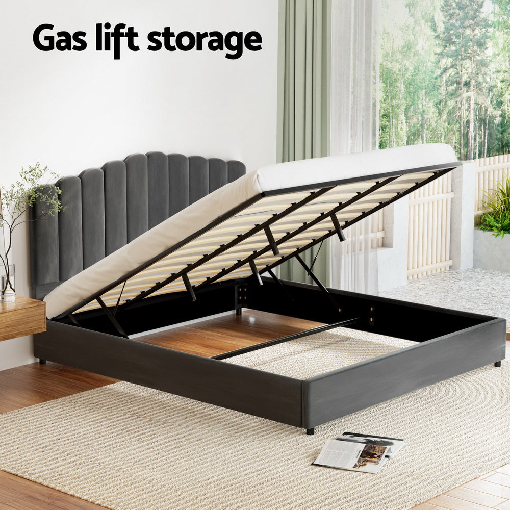 Artiss Bed Frame King Size Velvet Grey FION Artiss