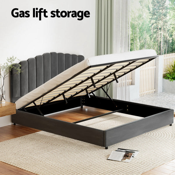 Artiss Bed Frame King Size Velvet Grey FION Artiss