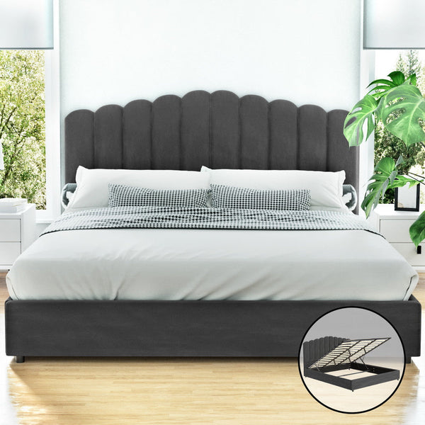 Artiss Bed Frame King Size Velvet Grey FION Artiss