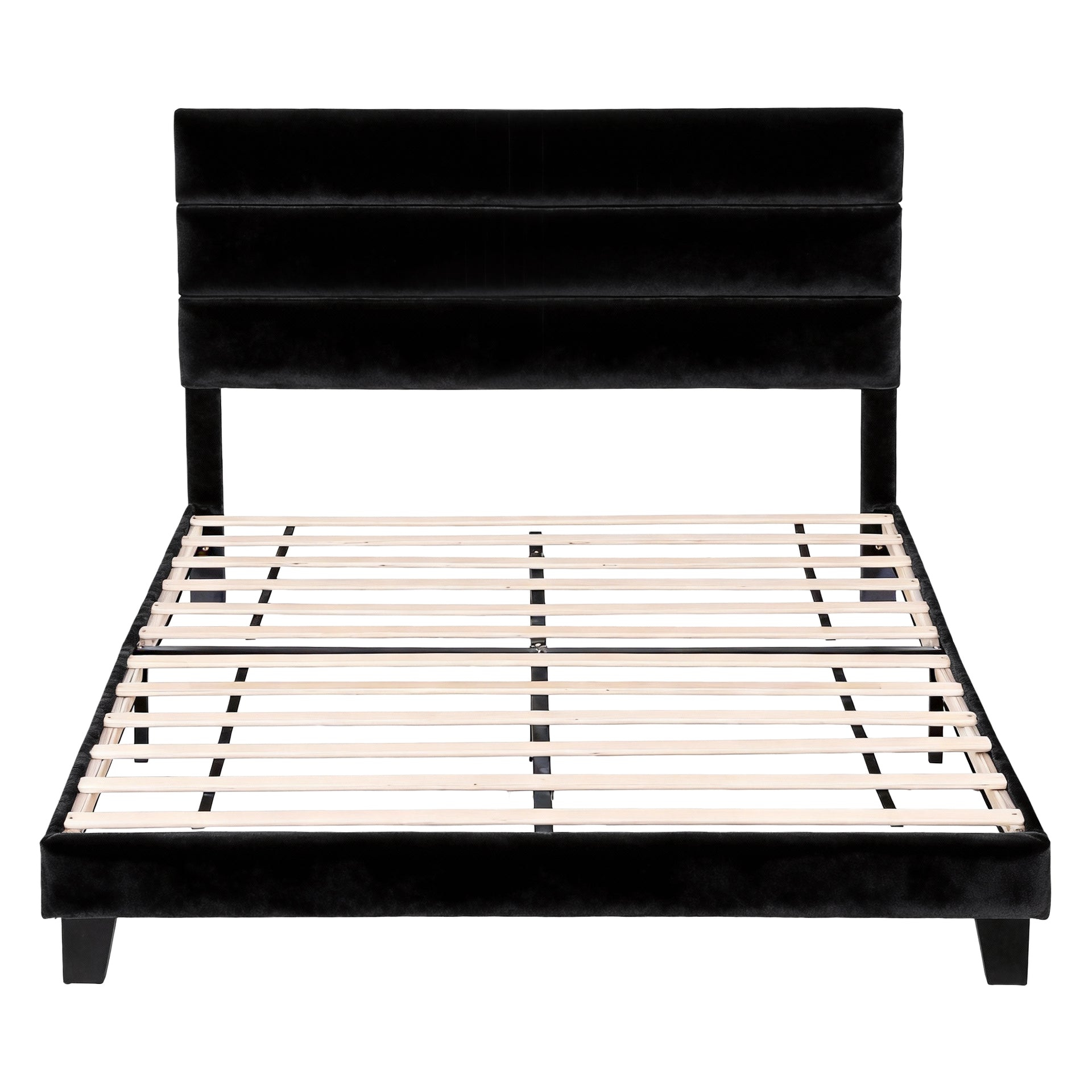 Artiss Double Bed Frame Upholstered Platform Base with Geometric Headboard Black Velvet Awezingly