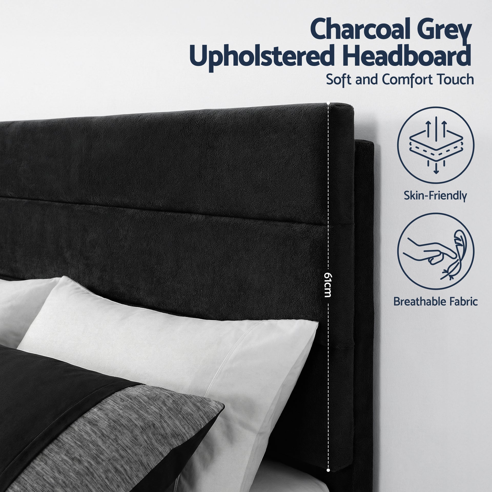 Artiss Double Bed Frame Upholstered Platform Base with Geometric Headboard Black Velvet Awezingly