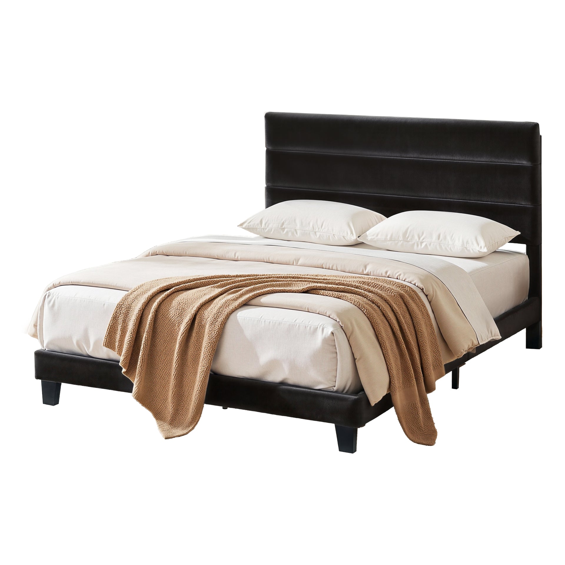 Artiss Double Bed Frame Upholstered Platform Base with Geometric Headboard Black Velvet Awezingly