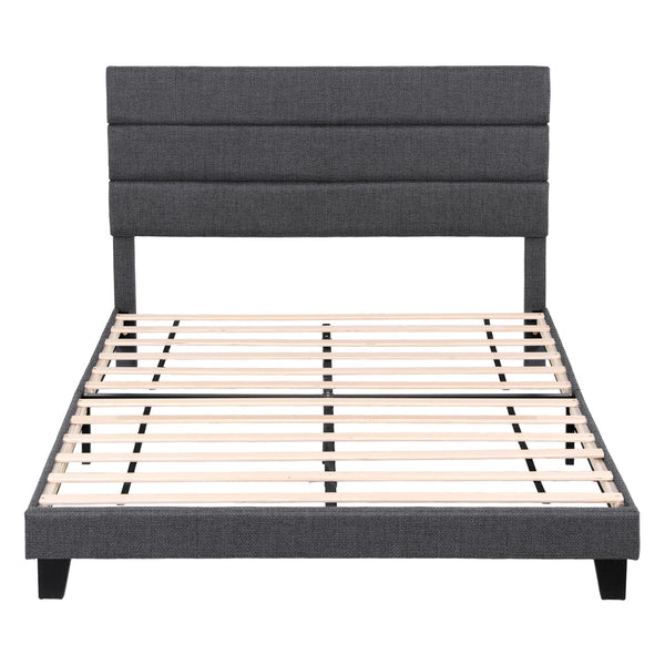Artiss Double Bed Frame Upholstered Platform Base with Geometric Headboard Charcoal Grey Linen Wood Slats for Modern Bedroom Furniture Home Decor Awezingly