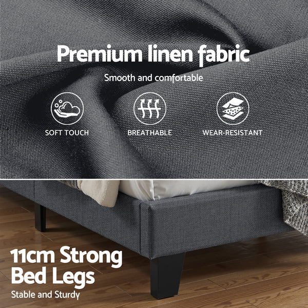 Artiss Double Bed Frame Upholstered Platform Base with Geometric Headboard Charcoal Grey Linen Wood Slats for Modern Bedroom Furniture Home Decor Awezingly