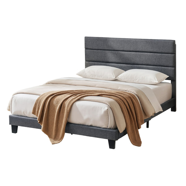 Artiss Double Bed Frame Upholstered Platform Base with Geometric Headboard Charcoal Grey Linen Wood Slats for Modern Bedroom Furniture Home Decor Awezingly