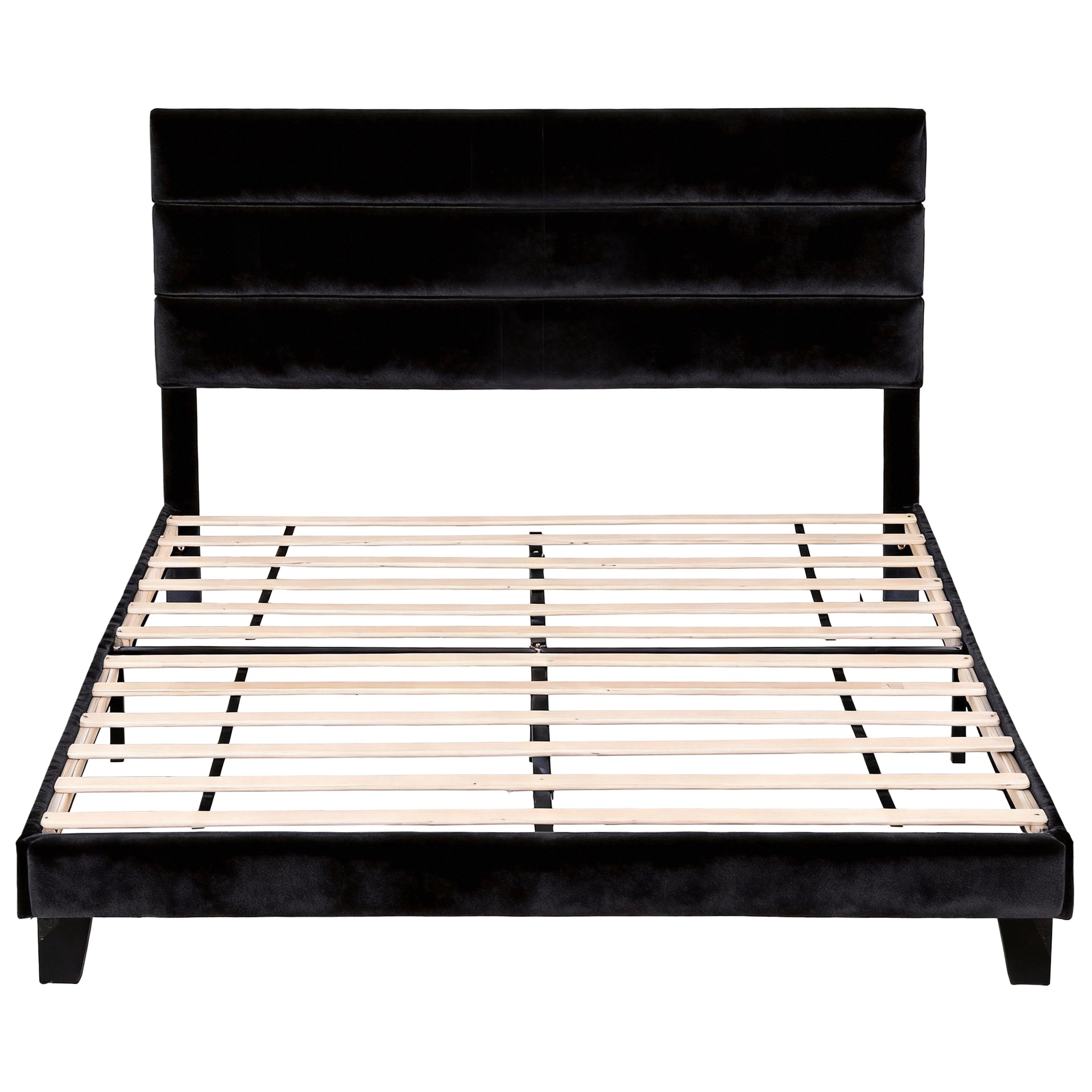 Artiss King Bed Frame Upholstered Platform Base with Geometric Headboard Black Velvet Awezingly